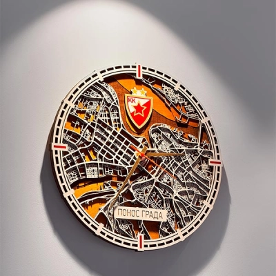 KK Crvena Zvezda -  Zidni sat 3D mapa PONOS GRADA 40cm