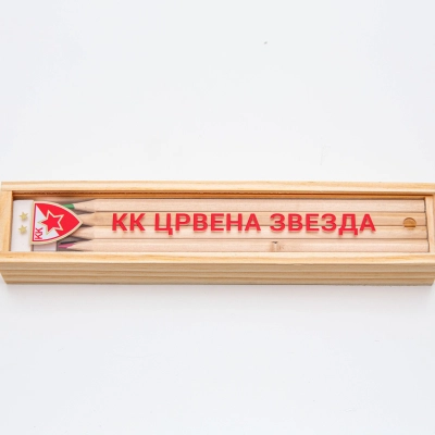 KK Crvena Zvezda -  kutija sa drvenim bojicama SET + gumica, rezaè
