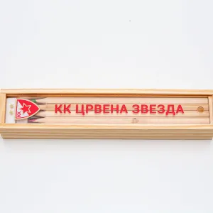 KK Crvena Zvezda -  kutija sa drvenim bojicama SET + gumica, rezaè