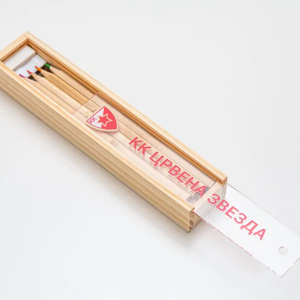 KK Crvena Zvezda -  kutija sa drvenim bojicama SET + gumica, rezaè